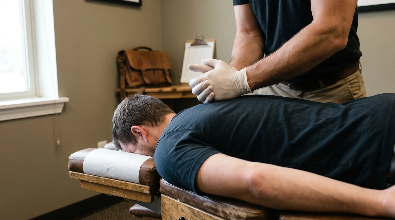 Dr. Chris performing a precise spinal adjustment